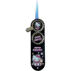 NIVEK Rocker Arm Lighter Gear Dial Lighter Kitty KT Cat Melody Kuromi Japanese Character Kawaii Blue Flame Jet Torch Refillable Black with Silver Rocker Dial (Kuromi)