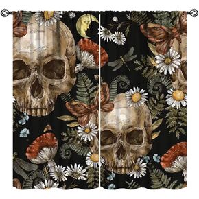 Sugar Skull Curtains, Mushroom Floral Gothic Halloween Kids Drapes Goth Skeleton Spooky Butterfly Daisy Vintage Print Window Treatments for Living Room Bedroom 42x45 Inch in Kuwait