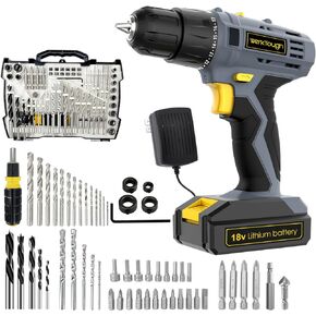 PowerTough 14.4V/16V مثقاب لاسلكي بطارية ليثيوم أيون 2 شاحن سريع متغير السرعة مجموعة أدوات مفك براغي قوية مجموعة أدوات صندوق هدايا (14.4V مع مجموعة 57 قطعة لقم الثقب) in Kuwait
