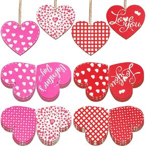 قلب خشب، زخرفة خشبية على شكل قلب الحب حمراء ووردية، قطع للتعليق على شكل قلب مزخرف بفلو زينة لحفلات عيد الحب وحفلات الزفاف، 24 قطعة in Kuwait