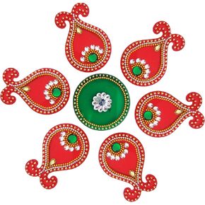 ARTISENIA Handmade Acrylic Red Paisley Diwali Rangoli Floor Decorations Table Decoration Studded Stones Sequins Traditional Festive Home Door Décor | Floor Wall Stickers RV-021 in Saudi Arabia