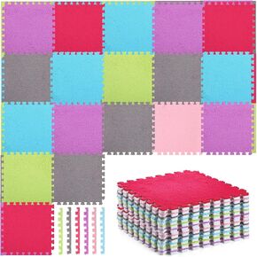 Timgle 18 Pcs Plush Foam Interlocking Floor Mat Square Carpet Tiles with Border 12" Fluffy Colorful Floor Mats 0.4" Thick Protective Puzzle Playroom Area Rug Playmat for Bedroom Kids Living Room in Kuwait