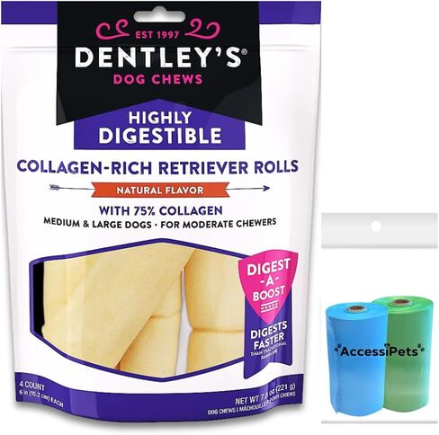 AccessiPets Dentley's Highly Digestible Collagen Rich All Life Stages Retriever Rolls for Medium and Large Dogs Bundle with 2 Dog Waste Rolls (Natural Beef) in Kuwait