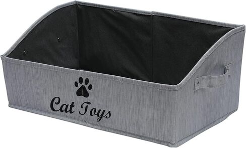Geyecete Large cat toy box storage box - Foldable Cotton and linen Trapezoid Organizer Boxes with Handle, Collapsible Basket for cat Toys-CAT-Slub Gray in Saudi Arabia