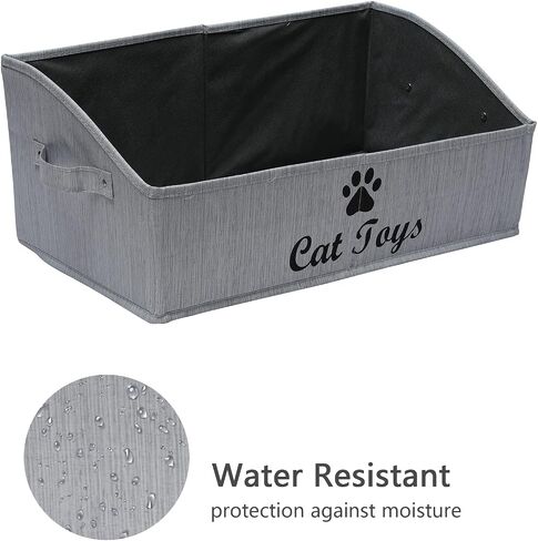 Geyecete Large cat toy box storage box - Foldable Cotton and linen Trapezoid Organizer Boxes with Handle, Collapsible Basket for cat Toys-CAT-Slub Gray in Saudi Arabia