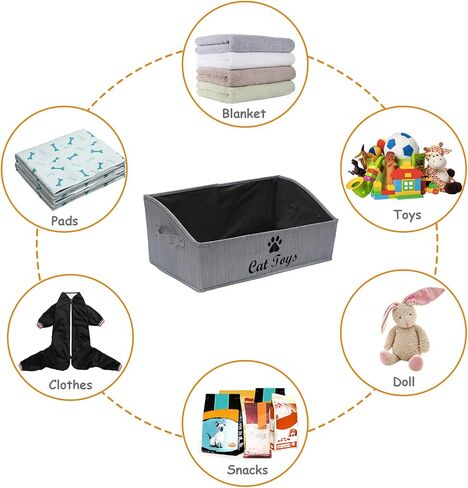 Geyecete Large cat toy box storage box - Foldable Cotton and linen Trapezoid Organizer Boxes with Handle, Collapsible Basket for cat Toys-CAT-Slub Gray in Saudi Arabia