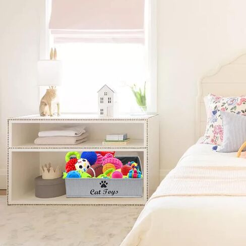 Geyecete Large cat toy box storage box - Foldable Cotton and linen Trapezoid Organizer Boxes with Handle, Collapsible Basket for cat Toys-CAT-Slub Gray in Saudi Arabia