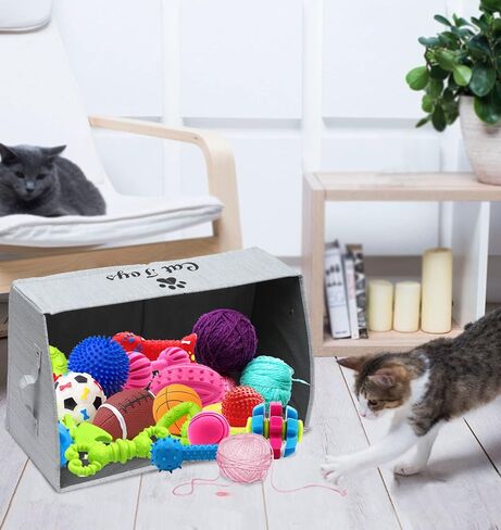 Geyecete Large cat toy box storage box - Foldable Cotton and linen Trapezoid Organizer Boxes with Handle, Collapsible Basket for cat Toys-CAT-Slub Gray in Saudi Arabia