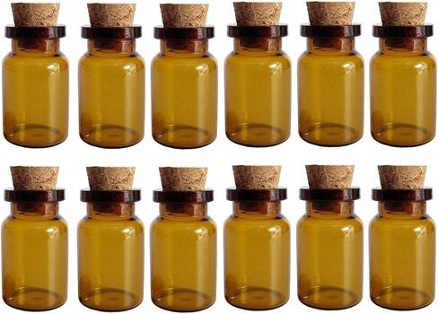 12PCS 5ML/0.2OZ Cork Stoppers Amber Glass Bottles Pots Message Glass Vials Cork DIY Decoration Wedding Party Favors Jars Container For Store Oils Pills Spices Jewellery Arts Crafts (Amber) in Saudi Arabia