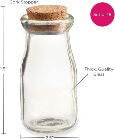 Kate Aspen Vintage Milk Shaped Corked Glass, Baby Shower Party Favor, Centerpiece, Bud Vase Decorative Bottles, 18, Clear, 18 Count (27196NA) in Saudi Arabia