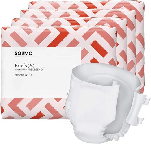 علامة أمازون التجارية - حفاضات داخلية للبالغين من سوليمو للرجال والنساء، أقصى قدر من الامتصاص، متوسط، 80 قطعة (4 عبوات من 20 قطعة)، أبيض in Kuwait