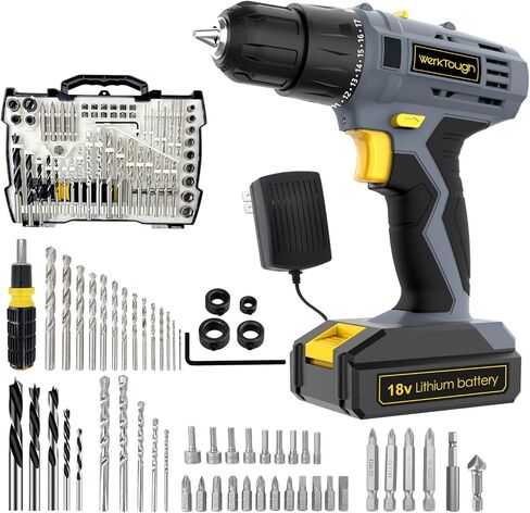 PowerTough 14.4V/16V مثقاب لاسلكي بطارية ليثيوم أيون 2 شاحن سريع متغير السرعة مجموعة أدوات مفك براغي قوية مجموعة أدوات صندوق هدايا (14.4V مع مجموعة 57 قطعة لقم الثقب) in Kuwait