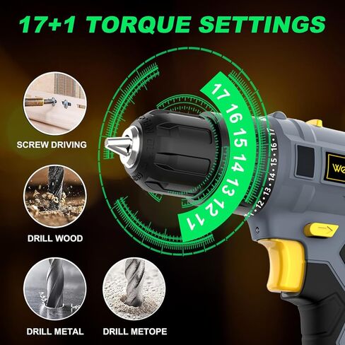 PowerTough 14.4V/16V مثقاب لاسلكي بطارية ليثيوم أيون 2 شاحن سريع متغير السرعة مجموعة أدوات مفك براغي قوية مجموعة أدوات صندوق هدايا (14.4V مع مجموعة 57 قطعة لقم الثقب) in Kuwait