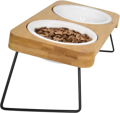 PLUROOF Ceramic Elevated 15°Tilted Cat Bowls, Food and Water Feeding Dishes Bowls, Non-Slip Metal Frame Stand Feeder for Small Size Dogs in Saudi Arabia
