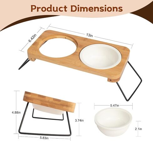 PLUROOF Ceramic Elevated 15°Tilted Cat Bowls, Food and Water Feeding Dishes Bowls, Non-Slip Metal Frame Stand Feeder for Small Size Dogs in Saudi Arabia
