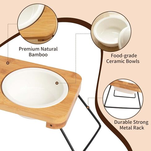 PLUROOF Ceramic Elevated 15°Tilted Cat Bowls, Food and Water Feeding Dishes Bowls, Non-Slip Metal Frame Stand Feeder for Small Size Dogs in Saudi Arabia