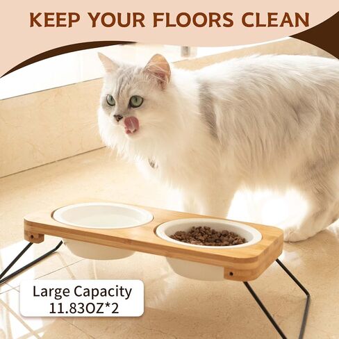 PLUROOF Ceramic Elevated 15°Tilted Cat Bowls, Food and Water Feeding Dishes Bowls, Non-Slip Metal Frame Stand Feeder for Small Size Dogs in Saudi Arabia