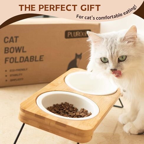 PLUROOF Ceramic Elevated 15°Tilted Cat Bowls, Food and Water Feeding Dishes Bowls, Non-Slip Metal Frame Stand Feeder for Small Size Dogs in Saudi Arabia