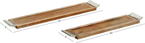 The Novogratz Mango Wood Tray with Metal Handles, Set of 2 27", 23"W, Dark Brown in Kuwait