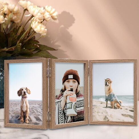 إطار صورة TOFOREVO مقاس 4 × 6 3 إطار صورة خشبي ثلاثي مفصلات وحامل زجاجي عموديًا على سطح المكتب أو سطح الطاولة in Saudi Arabia