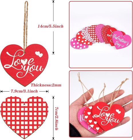 قلب خشب، زخرفة خشبية على شكل قلب الحب حمراء ووردية، قطع للتعليق على شكل قلب مزخرف بفلو زينة لحفلات عيد الحب وحفلات الزفاف، 24 قطعة in Kuwait