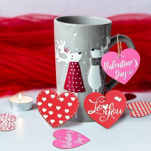 قلب خشب، زخرفة خشبية على شكل قلب الحب حمراء ووردية، قطع للتعليق على شكل قلب مزخرف بفلو زينة لحفلات عيد الحب وحفلات الزفاف، 24 قطعة in Kuwait