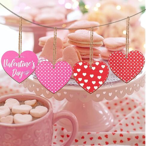 قلب خشب، زخرفة خشبية على شكل قلب الحب حمراء ووردية، قطع للتعليق على شكل قلب مزخرف بفلو زينة لحفلات عيد الحب وحفلات الزفاف، 24 قطعة in Kuwait