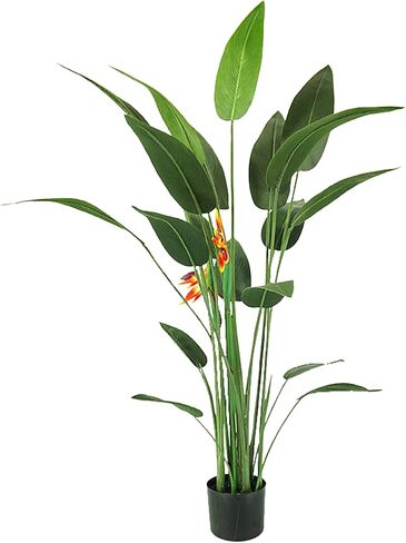 شجرة طائر الجنة المصنوعة من الحرير الاصطناعي مع الزهور - نبات صناعي بطول 5 أقدام لديكور المنزل والمكتب، وشجرة النخيل الاستوائية بوعاء بأوراق الموز، وتصميم مساحة داخلية وخارجية. (شجرة طير الجنة) in Kuwait