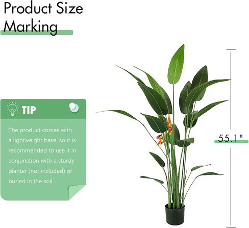 شجرة طائر الجنة المصنوعة من الحرير الاصطناعي مع الزهور - نبات صناعي بطول 5 أقدام لديكور المنزل والمكتب، وشجرة النخيل الاستوائية بوعاء بأوراق الموز، وتصميم مساحة داخلية وخارجية. (شجرة طير الجنة) in Kuwait