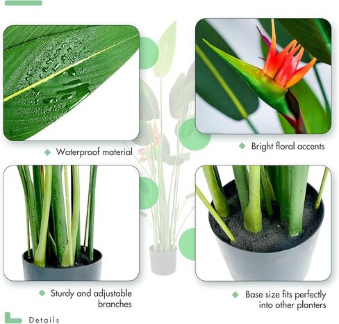شجرة طائر الجنة المصنوعة من الحرير الاصطناعي مع الزهور - نبات صناعي بطول 5 أقدام لديكور المنزل والمكتب، وشجرة النخيل الاستوائية بوعاء بأوراق الموز، وتصميم مساحة داخلية وخارجية. (شجرة طير الجنة) in Kuwait