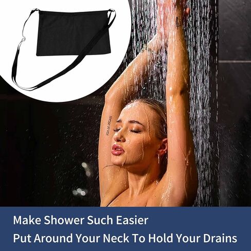 Adjustable Mastectomy Drainage Pouch with Shower Bag, Drain Pouch for Breast Surgery Mastectomy Breast Reduction Augmentation Post-Surgery Recovery Support Patient Care Kit (Black) in Kuwait