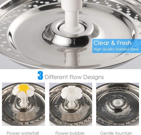 نافورة مياه للقطط من الستانلس ستيل بمؤشر LED سعة 88 اونصة/2.4 لتر، موزع مياه اوتوماتيكي للحيوانات الاليفة مع 3 فلاتر بديلة وسجادة سيليكون للقطط والكلاب والحيوانات الاليفة المتعددة (مع زهور) in Kuwait