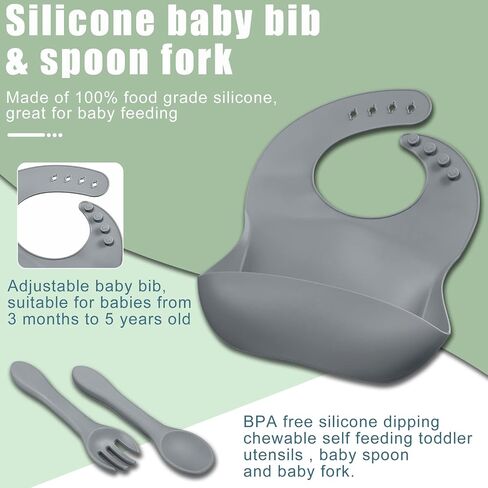 15 Pcs Baby Led Weaning Supplies, Silicone Baby Feeding Set with Crab Shape Divided Plate Adjustable Bib Suction Bowl Soft Spoon Fork, Toddler Self Eating Utensil Set in Saudi Arabia