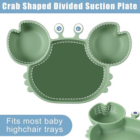 15 Pcs Baby Led Weaning Supplies, Silicone Baby Feeding Set with Crab Shape Divided Plate Adjustable Bib Suction Bowl Soft Spoon Fork, Toddler Self Eating Utensil Set in Saudi Arabia