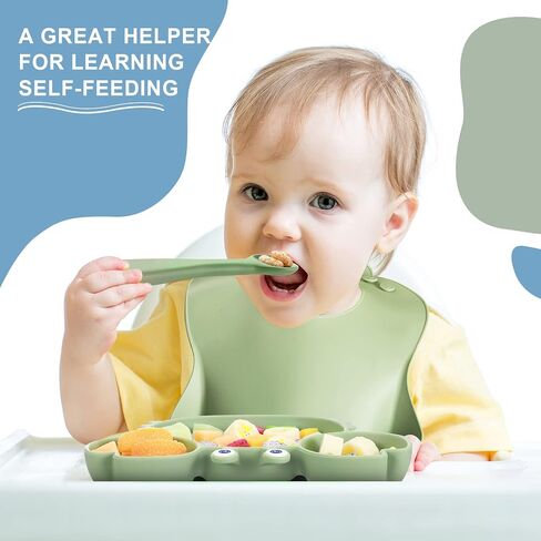 15 Pcs Baby Led Weaning Supplies, Silicone Baby Feeding Set with Crab Shape Divided Plate Adjustable Bib Suction Bowl Soft Spoon Fork, Toddler Self Eating Utensil Set in Saudi Arabia