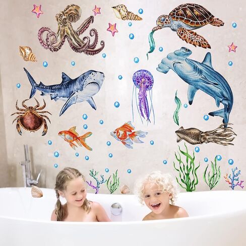 4 Pieces Glow in The Dark Ocean Wall Decals Under The Sea Wall Decals Fish Wall Decals PVC Sea Animals Wall Stickers for Kids Room Living Room Nursery Bathroom Decoration in Saudi Arabia