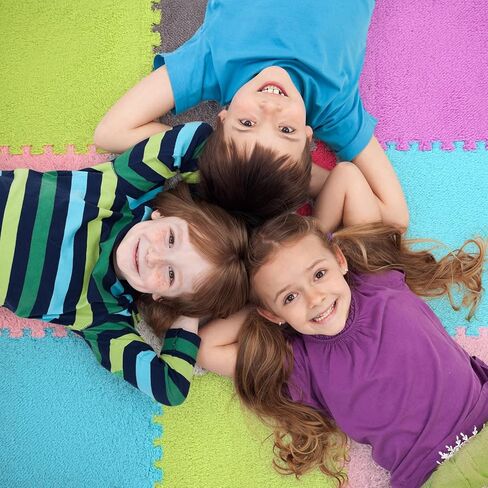 Timgle 18 Pcs Plush Foam Interlocking Floor Mat Square Carpet Tiles with Border 12" Fluffy Colorful Floor Mats 0.4" Thick Protective Puzzle Playroom Area Rug Playmat for Bedroom Kids Living Room in Kuwait