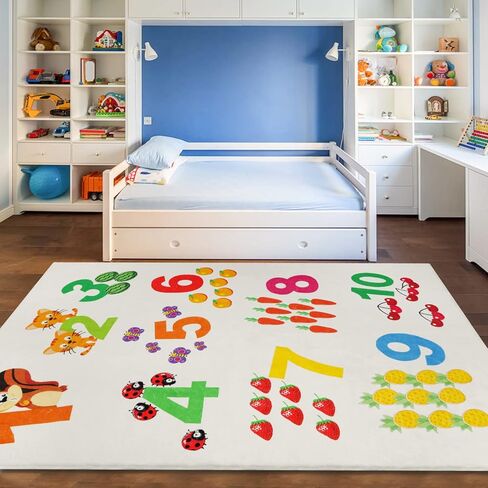 LTKOUGFAM Kids Play Rug, Large Soft Washable Math Space Mat, Non-Slip Cute Baby Numbers Floor Mat Area Rug for Living Room Playroom Classroom Bathroom Decor Gifts (59" x 39" S) in Kuwait