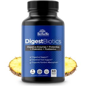 إنزيمات هيربامي الهضمية مع البروبيوتيك والبريبايوتكس، بوستبيوتيك، 60 كبسولة، تدعم صحة الجهاز الهضمي والجهاز الهضمي، وتعزز الجهاز المناعي in Kuwait