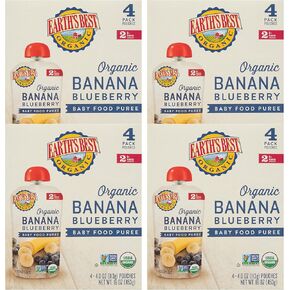 Earth's Best Organic Baby Food Pouches, Stage 2 Fruit Puree for Babies 6 Months and Older, Organic Banana and Blueberry Puree, 4 oz Resealable Pouch (Pack of 16) in Kuwait