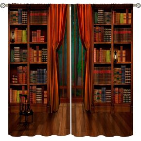 ستائر رف الكتب، مكتبة عتيقة مع علاجات نوافذ الكتب لغرفة نوم الأطفال، ستائر خزانة خشبية خشبية عتيقة مكونة من مجموعتين من اللوحات، مقاس 42 × 54 بوصة in Kuwait