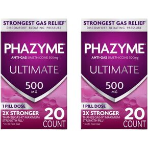 Phazyme Ultimate يعمل على تخفيف انتفاخ الغاز في دقائق، 500 مجم من المواد الهلامية السريعة من سيميثيكون (20 قطعة (عبوة من 2)) in Kuwait