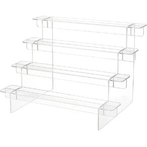 DELORIGIN 3-Tier Wood Figure Display Stand Acrylic Minifigures Display Risers Figure Tiered Display Shelf Organizer for Collectibles Figures Minifigure Makeup Perfume 11.69Lx7.08Wx6.30H Inches