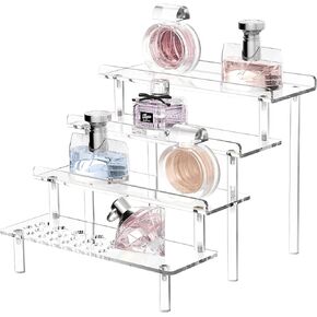 حامل أكريليك من هيش للعرض، حامل كولونيا منظم للعطور من 4 طبقات، حامل عرض لشخصيات لوشن المكياج، رف أكريليك للتنظيم والديكور in Kuwait