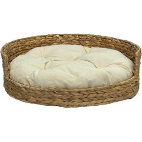 سلة مصنوعة يدويًا من صفير الماء للحيوانات الأليفة مع وسادة - صديقة للبيئة، سرير مريح للكلاب والقطط الصغيرة، كرسي متين للحيوانات، وسادة ناعمة قابلة للغسل، عش داخلي أنيق للحيوانات الأليفة، مريح ومستدام in Kuwait