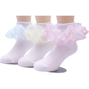 Xiyadun Girls Ruffle Lace Eyelet Frilly Ankle Dress Socks for Infant/Toddler/Girl in Kuwait