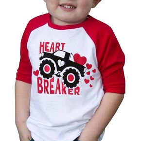 تي شيرت Valentines Tees للأطفال الأولاد والبنات تي شيرت مطبوع عليه Heart Breaker 3/4 بأكمام طويلة لعيد الحب للأطفال الصغار in Saudi Arabia