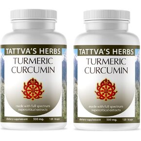 Tattva's Herbs Turmeric Curcumin 500 mg, Herbal Supplement for Antioxidant Support, Turmeric Curcumin with Black Pepper for Advanced Absorption, 75% Curcuminoids, 2 Pack, 240 Veggie Capsules