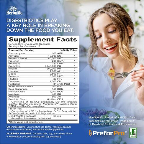 إنزيمات هيربامي الهضمية مع البروبيوتيك والبريبايوتكس، بوستبيوتيك، 60 كبسولة، تدعم صحة الجهاز الهضمي والجهاز الهضمي، وتعزز الجهاز المناعي in Kuwait