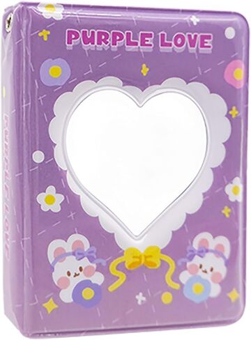 SZHTSWU 3 Inch Mini Photo Albums 40 Pockets, Kpop Photocard Holder Book Small Photocard Binder Photo Card Binder Love Heart Hollow Picture Album for Photo Cards Picture (Purple) in Kuwait